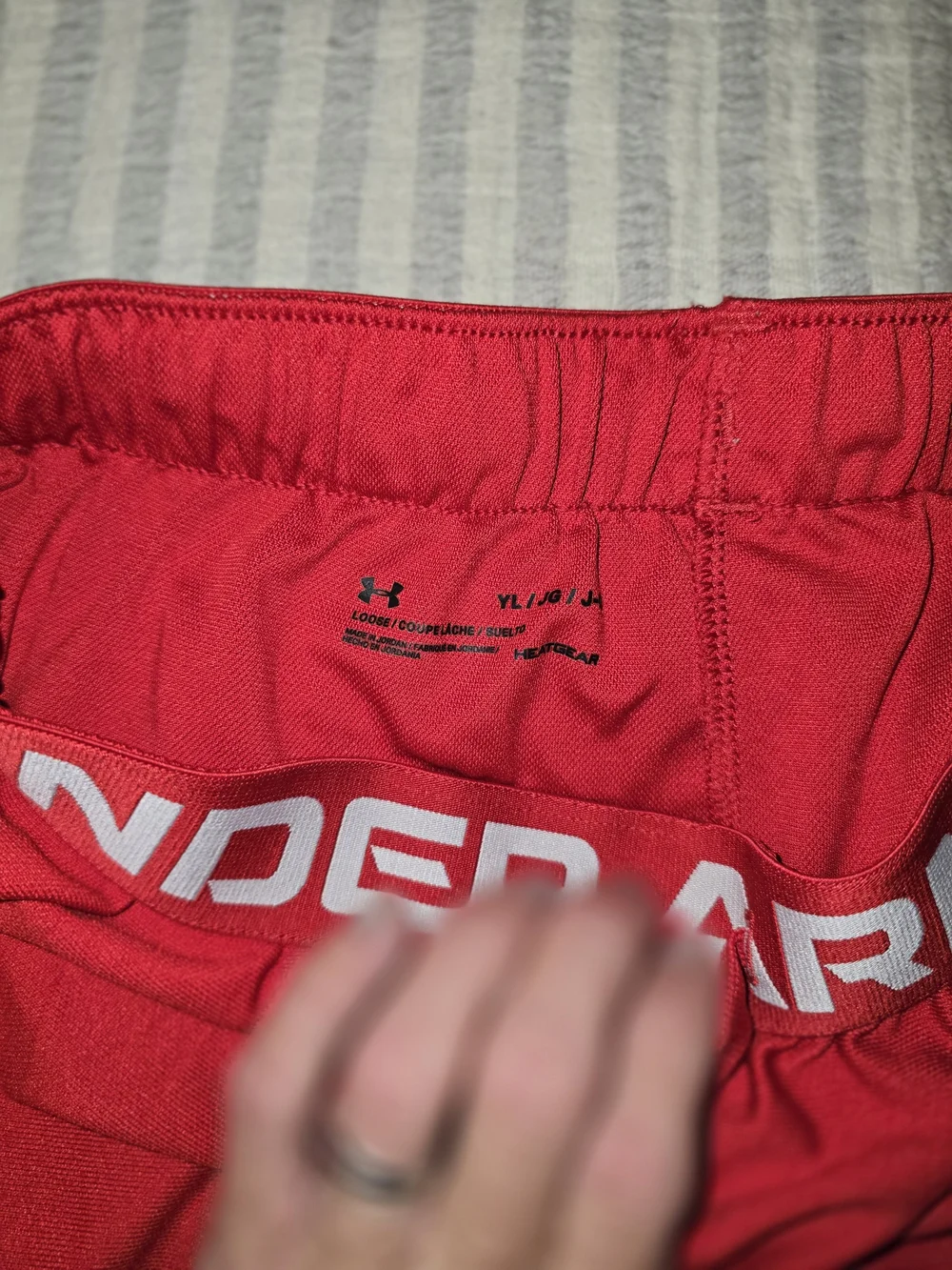 Under Armour Girl's Red Athletic Logo Waistband Shorts Youth Large
